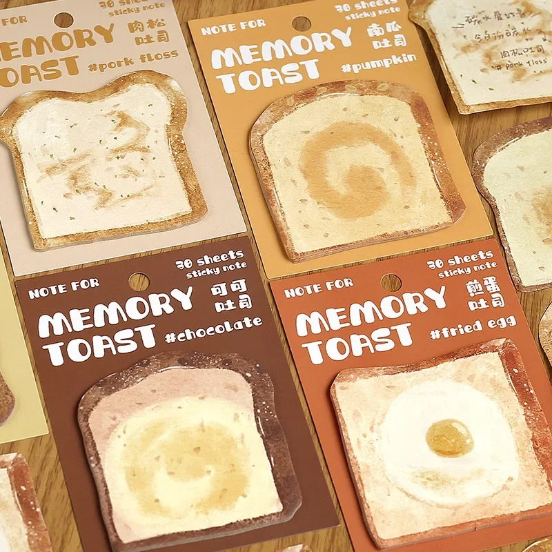 30pcs Memory Bread Simulation Food Sticky Note Cartoon Toast Note Student Note Memo Message