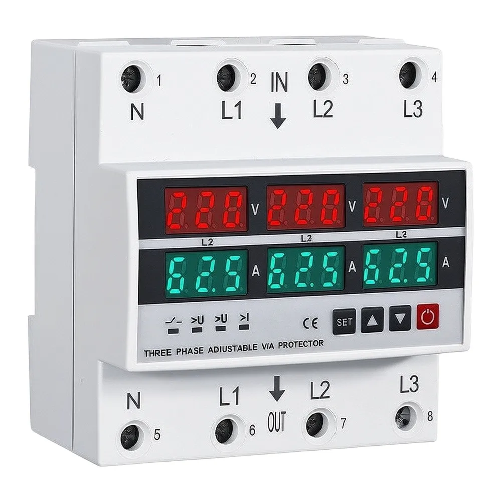 Adjustable Threshold 100A Overvoltage Undervoltage Protector Compatible with Three Phase Four Wire Installations