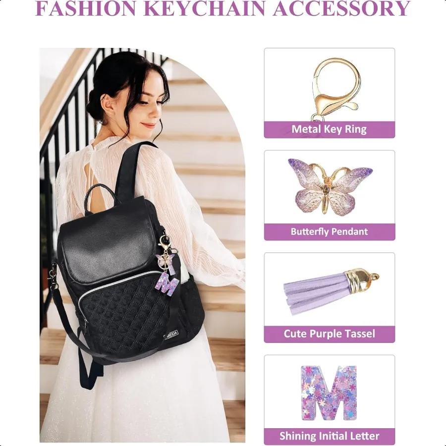 سلاسل المفاتيح ذات الحروف الأولية للنساء سلسلة المفاتيح الأرجوانية اللطيفة مع فراشة شرابة