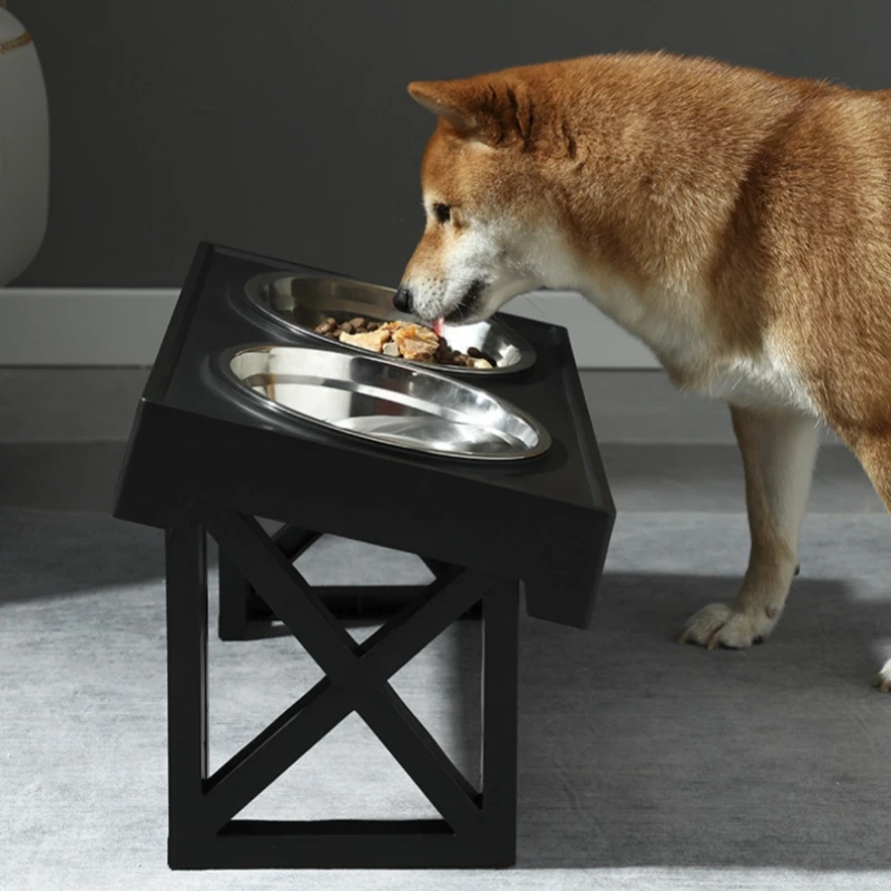 

Elevated Dog Bowls 3Height Adjustable Raised Dog Bowl Stand with Slow Feeder and Stainless Water Bowl Non-Slip Pet Feeder Table