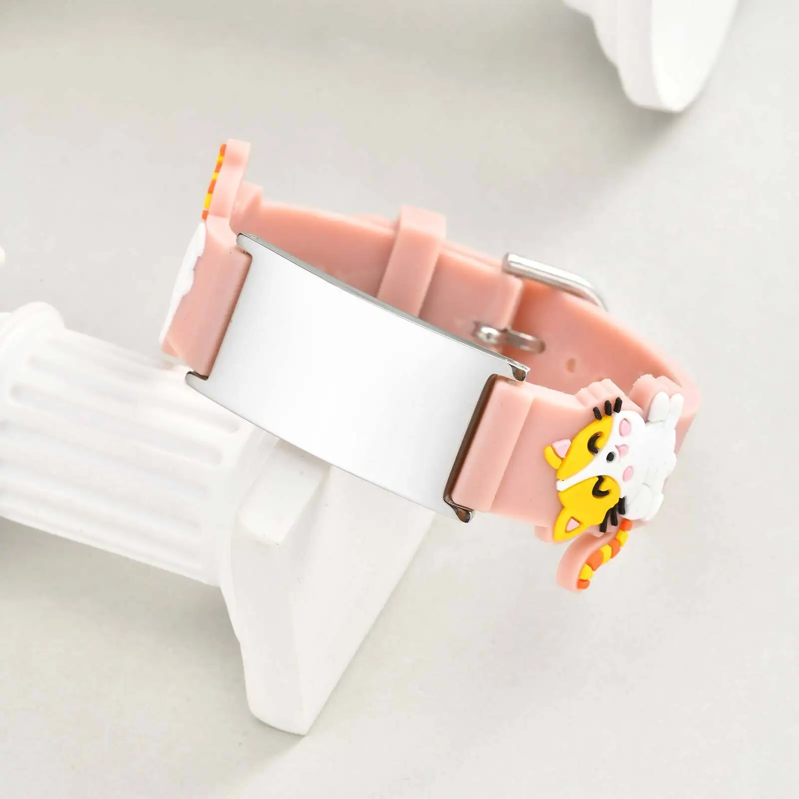 Bracciale con cinturino per orologio compatto Vnox per bambino, barra personalizzabile in acciaio inossidabile, simpatico braccialetto con cartoni animati di animali