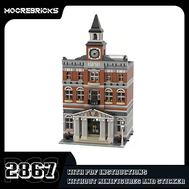 Hot Sale Town Hall Model MOC-78872 City Famous Architecture Building Blocks Desktop Decorative Toys Children's Puzzle Gifts