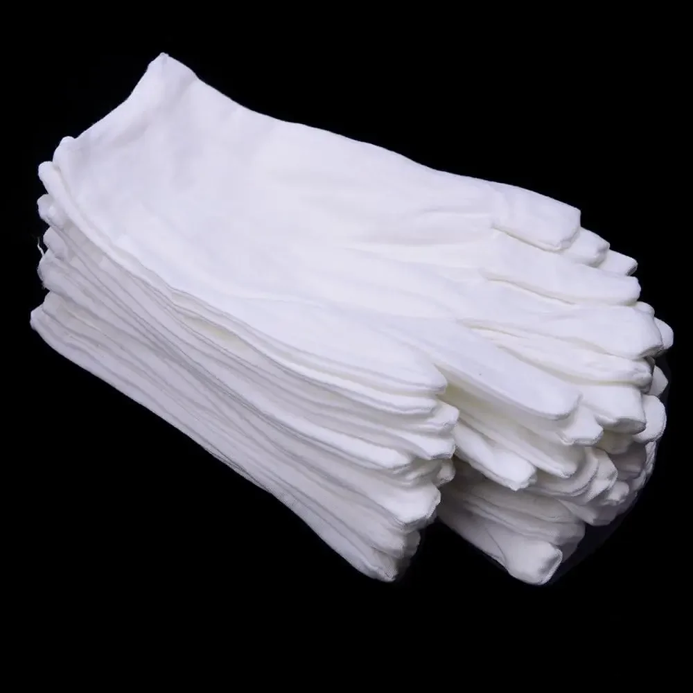 White Cotton Gloves Soft Stretchy Large Size Working Cotton Gloves Coin Jewelry Reusable Mittens for Women Men