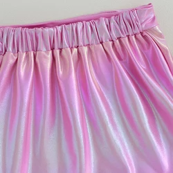 Kid Baby Girls Furry Hem Gradient A-line Skirt Elastic Waist Sparkly Shiny Half Dress Holographic Skirts