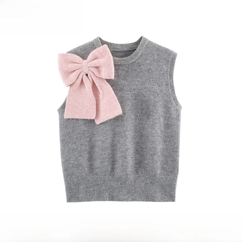 

Модный вязаный жилет, топ, женский сладкий узел, украшенный ZR, тренд осени, Новое поступление, полиэфирное волокно, круглый Ne