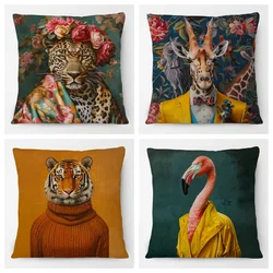 Elegant Giraffe Flamingo Female Leopard Animals Portrait Pillow Cover Room Decor Cushion Cover Sofa Pillowcases  Decoration