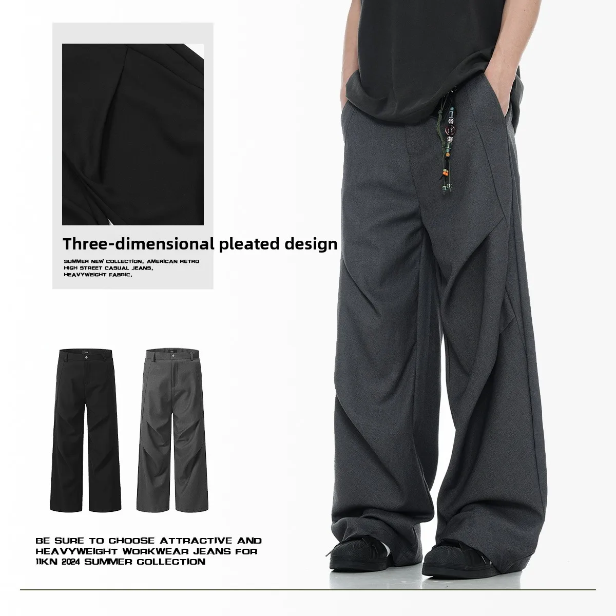 

American Sle Casual Suit Pants Men's Women's Drapey Retro Design Cleanfit High Waist Wide Leg Straight Cut Leisure