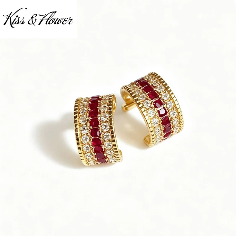 KISS&FLOWER, pendientes de botón dorados y brillantes de 24 quilates para mujer, ideales para bodas, fiestas, cumpleaños, Navidad, para la novia, la madre, la novia o como regalo para cualquier mujer. Modelo EG5622.