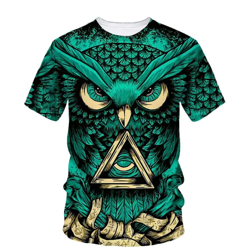 Owl Pattern 3d Printed Summer Men'S T-Shirt Animal Bird Personality Fashion Tough Guy Street Casual O Collar Loose Short Sleeve