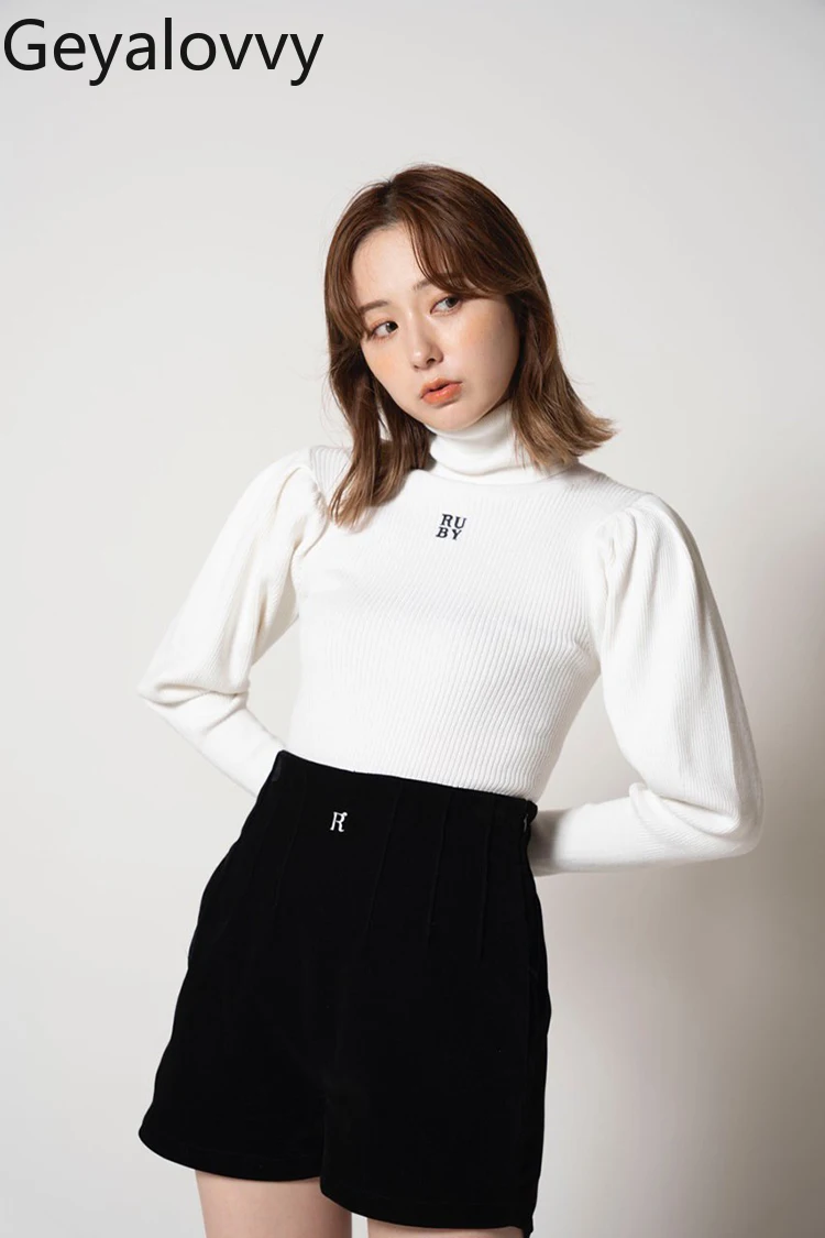 

Japanese Style Letter Embroidery High Neck Long Sleeve Knitted Base Shirt Autumn Winter New Sweet Girls Versatile Sweater