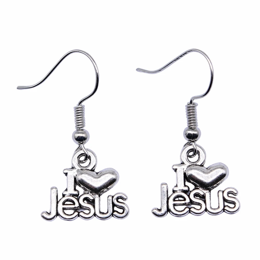 1pair I Heart Jesus Earrings crosses car accessories Jewelry and Accessories gift hook Size 18x19mm