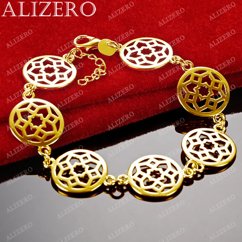 ALIZERO 18K Gold Round Flowers Bracelets For Women Charms Jewelry Wedding Banquet Party Gift Fashion Personality Bracelet