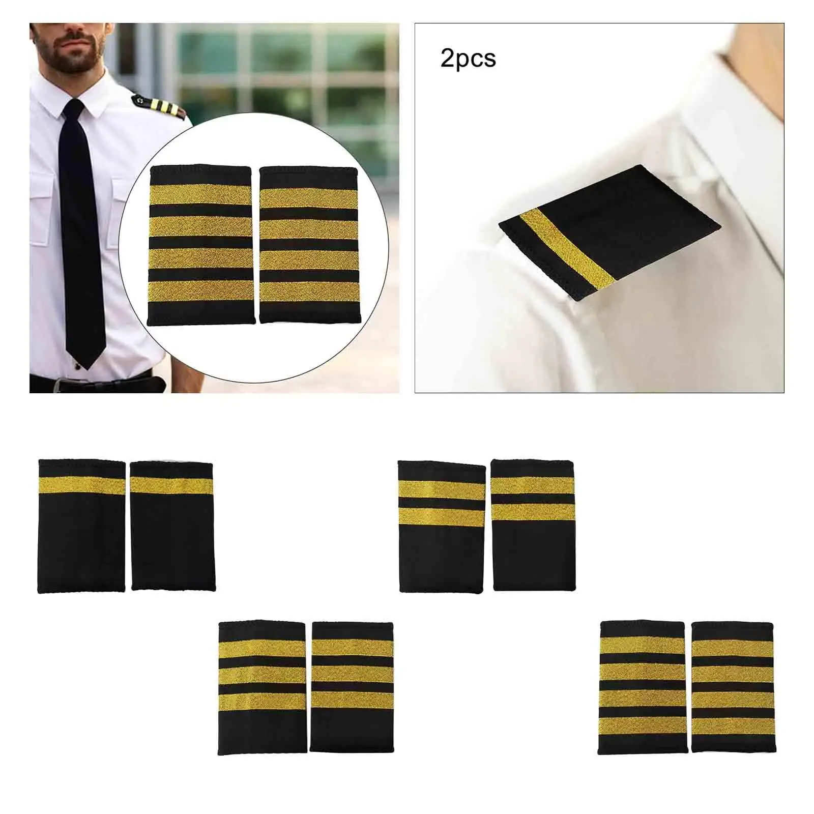 Airline Epaulets Costume Accessories with Gold Stripes Insignia Sliders for Halloween Festival Cosplay Women Men Role Play