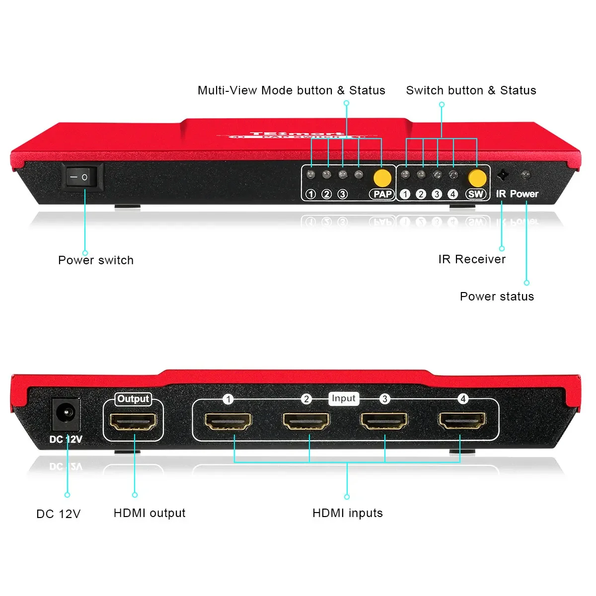 HDMI Swither 4 Input 1 Output Seamlessly Channel 5 Multiview Modes HDCP 1.3 HDMI Swither