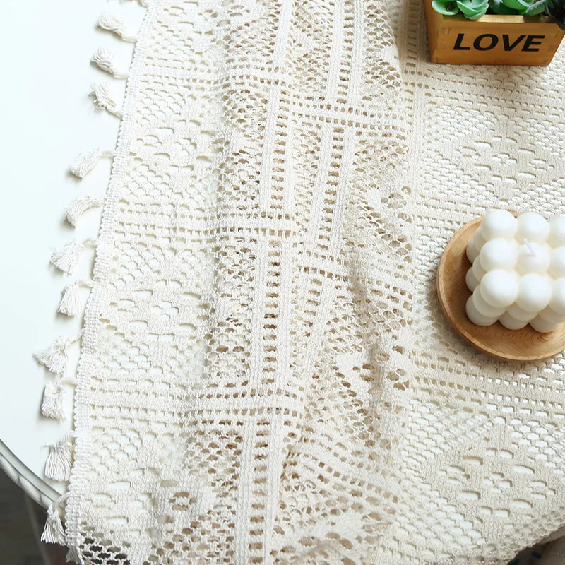 العتيقة الكروشيه الدانتيل مفرش طاولة مستديرة غطاء الطاولة عدم الانزلاق الجدول حصيرة البوليستر للنزهة الزفاف طاولة طعام ديكور #5