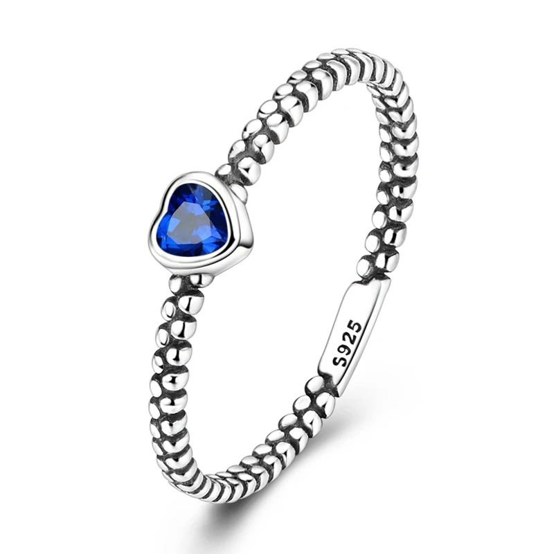 

Original 925 Sterling Silver Sparkling Vintage Dewdrop Blue Heart Ring For Women Girls Jewelry Birthday Anniversary Gifts