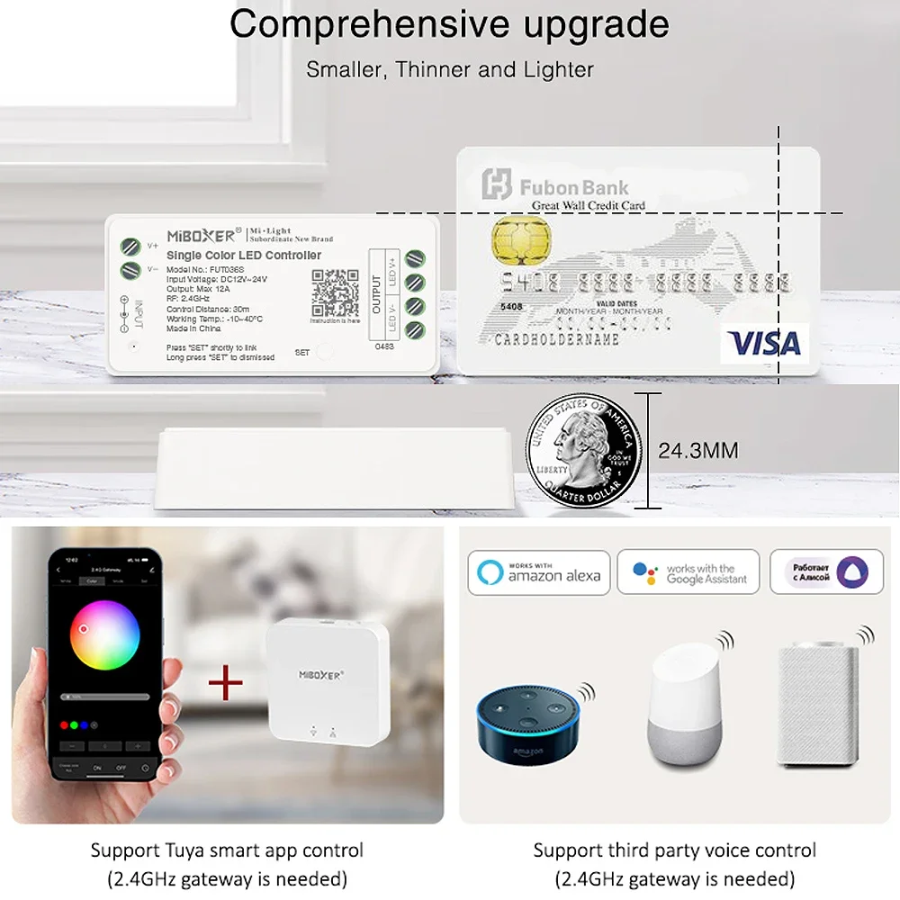 وحدة تحكم Miboxer 2.4 جيجا هرتز LED باهتة لأضواء شريط RGB RGBW RGB + CCT أحادية اللون FUT035S FUT036S FUT037S FUT038S FUT039S