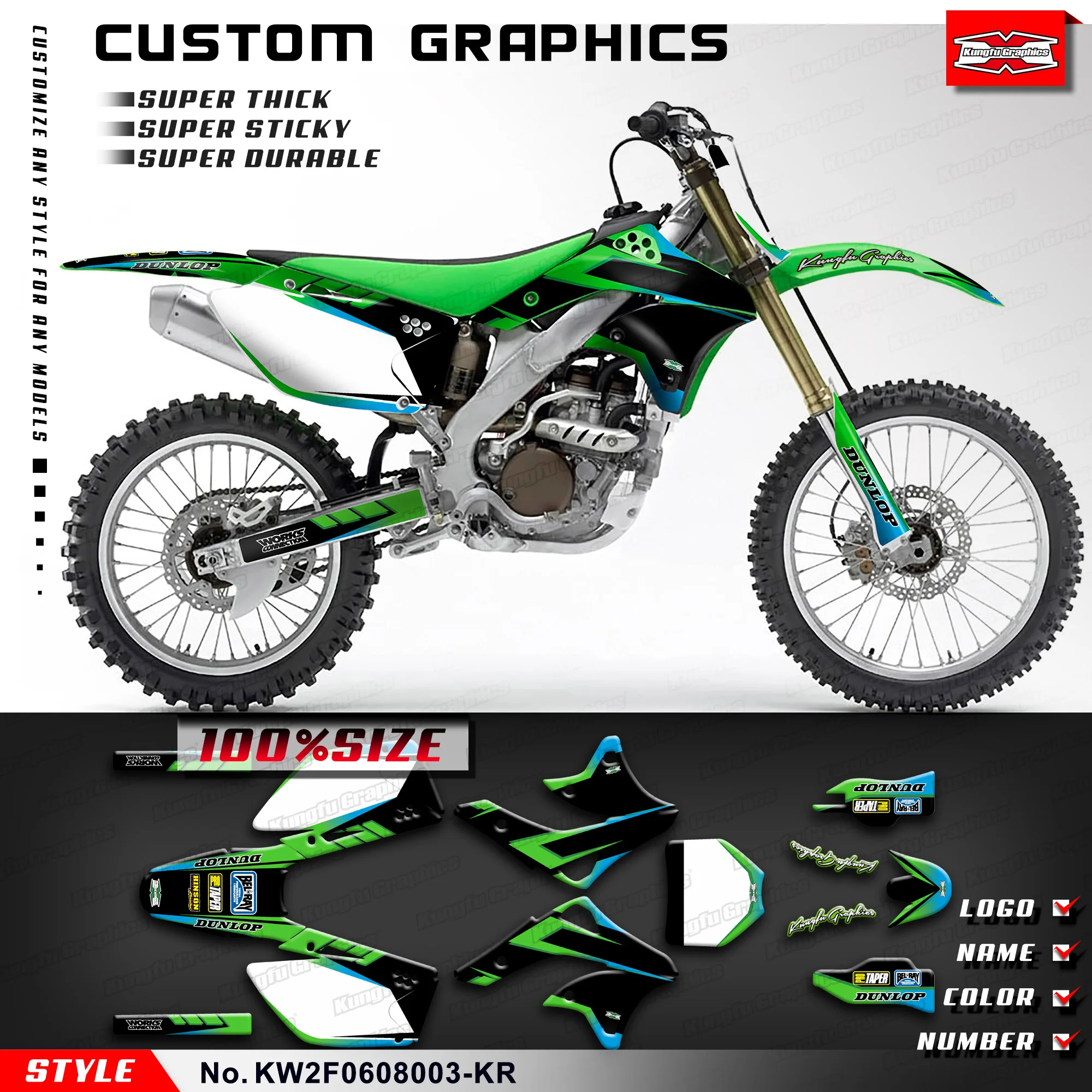 

KUNGFU GRAPHICS Racing Graphics Vinyl Wrap для Kawasaki KX250F KX 250F KXF250 2006 2007, KW2F0608003-KR