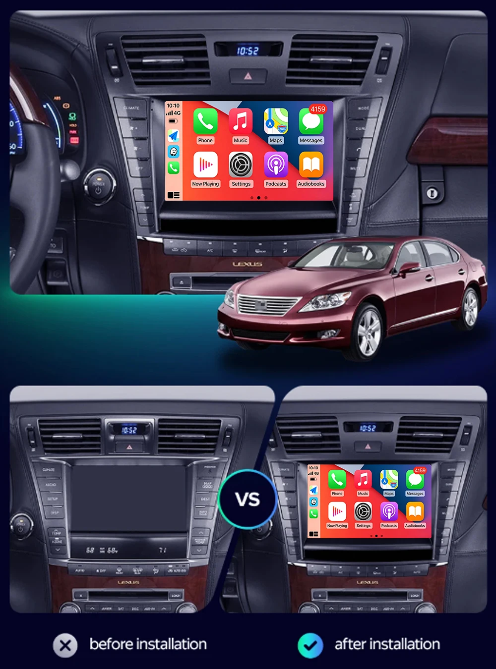 Android 16 Carplay&Auto Car Radio Navigation Multimedia Stereo Player QLED GPS For Lexus LS460 LS600H XF40 4 LV 2006 - 2012