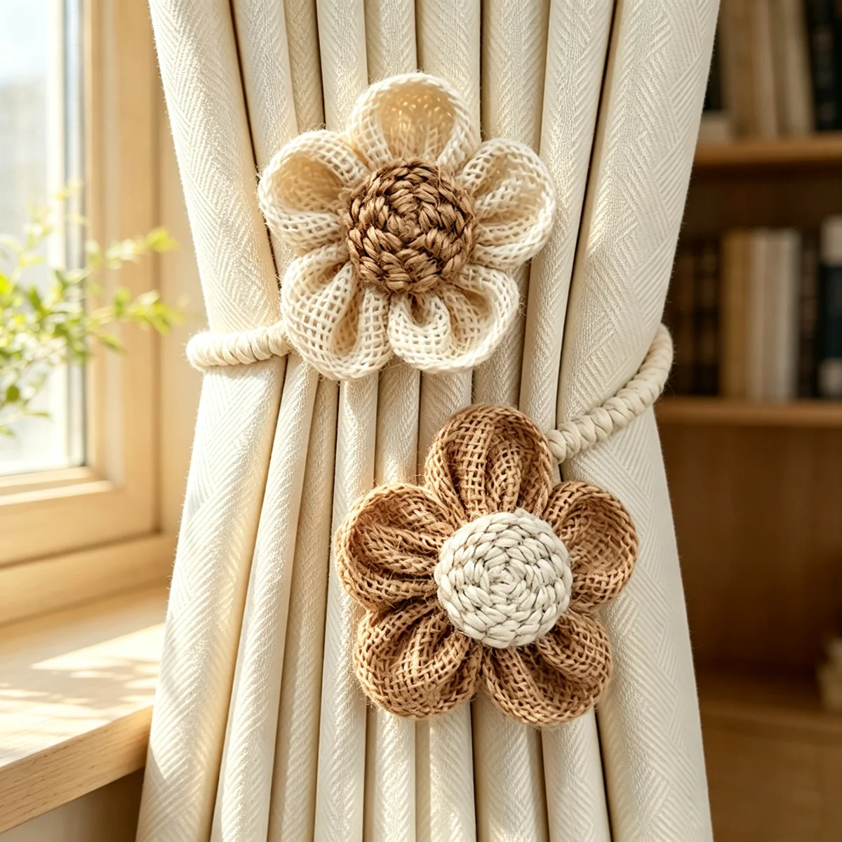Hand Woven Flower Curtain Tieback, Braided Cotton Rope Floral Decorative Curtain Holdback for Window Curtain