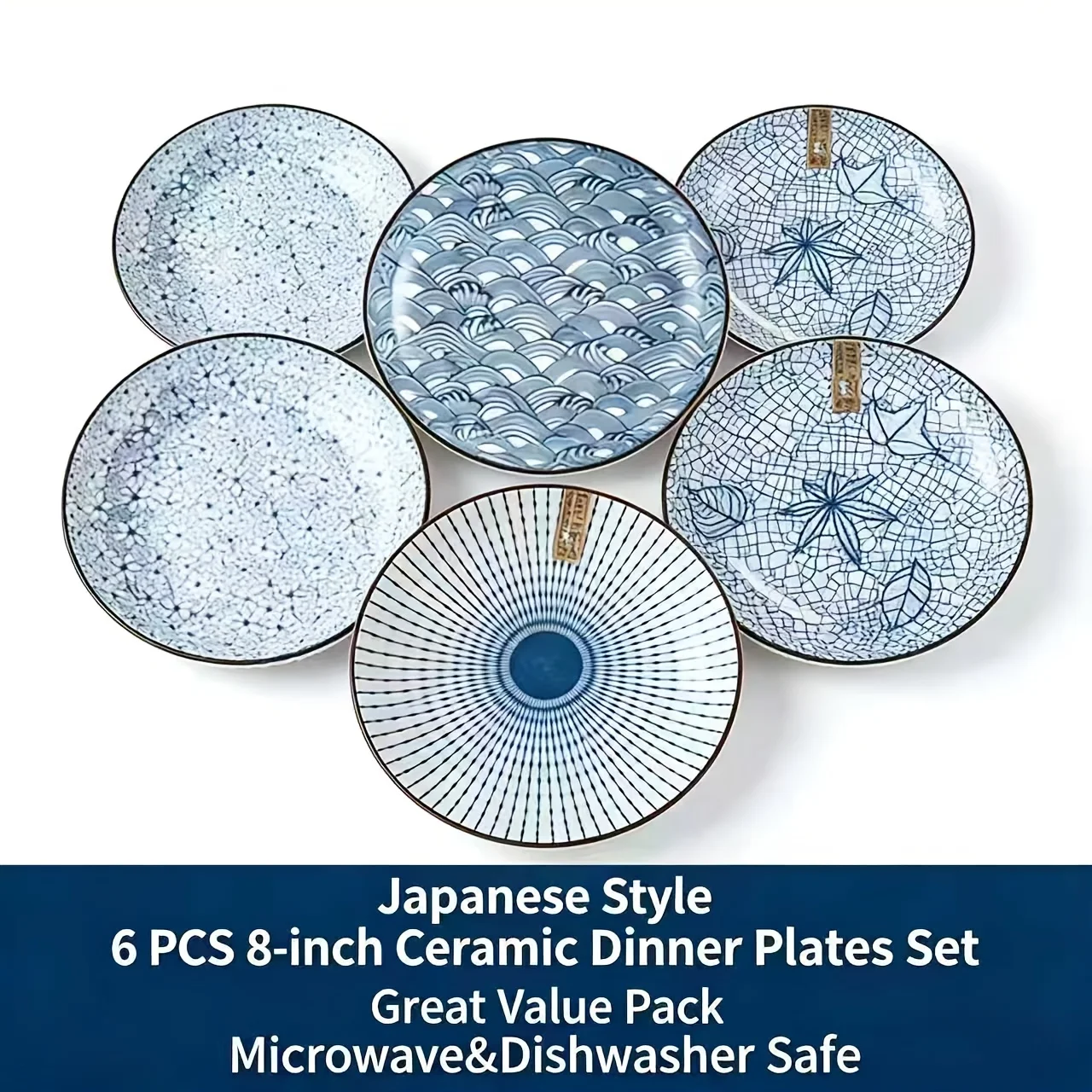 

6pcs Ceramic Plate Set, 8-inch Japanese-style Tableware, Deep Pasta Plates, Suitable for Desserts, Salads, Pizza, Ideal for Holiday Use
