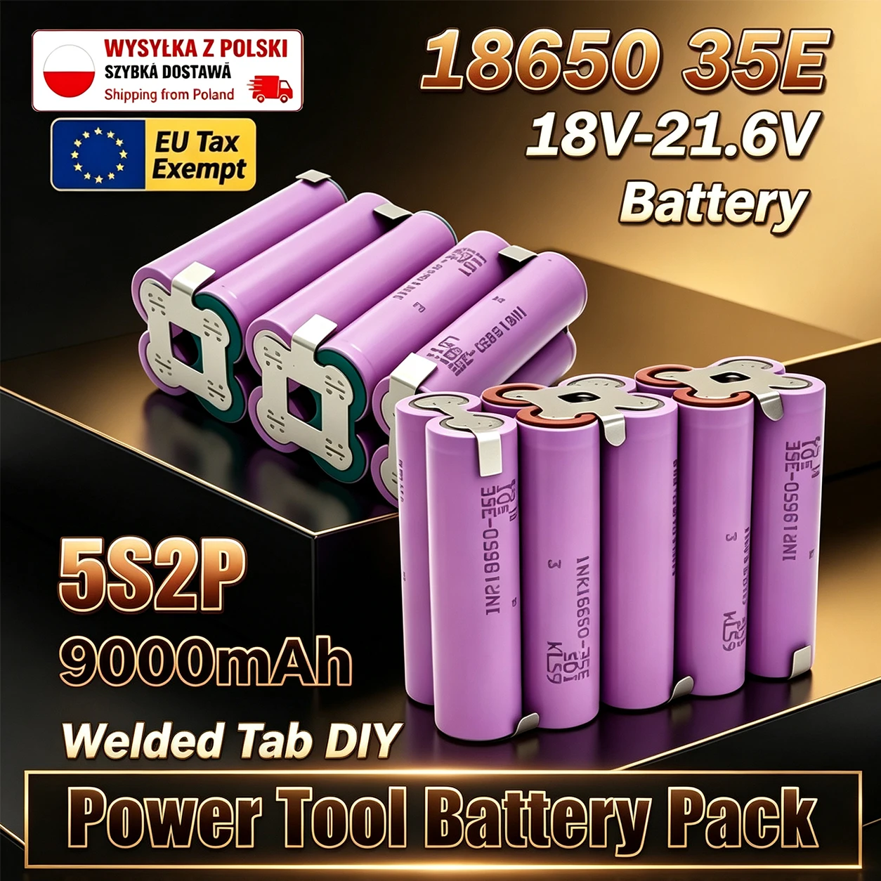 Pacco batterie agli ioni di litio 18650 35E 5S2P, 18 V/21,6 V, 9000 mAh, adatto per trapani elettrici e utensili elettrici per lavori fai-da-te.