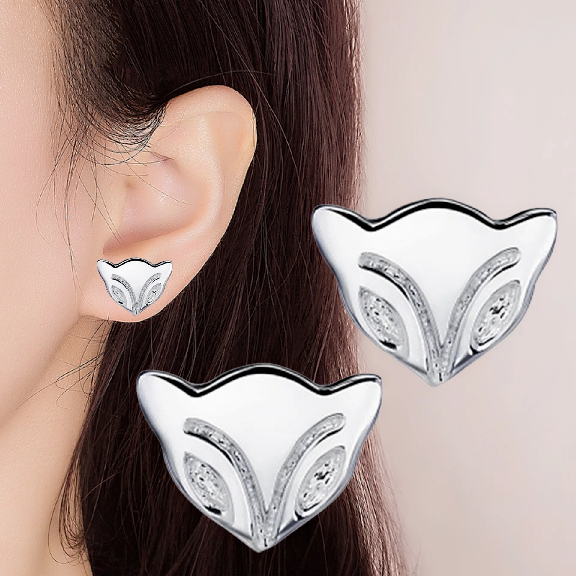 

Новые модные женские серьги-гвоздики из стерлингового серебра 925 пробы с милым дизайном в виде лисьей ушки, популярные среди женщин E259