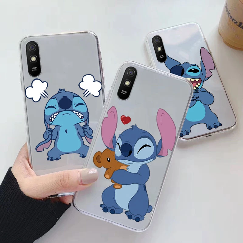 For Redmi 9A 9AT Back Cover Luxury Transparent Phone Case Lilo & Stitch Lover Cartoon Fundas For Redmi9A 9 AT Shell Shockproof