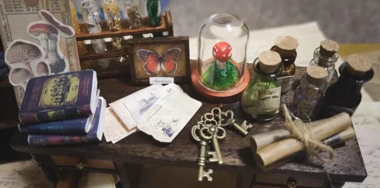 Doll House Vintage Magic Scene Accessories Miniature Magic Bottle Potions Bottle Mini Mushroom Specimen Eco-bottle Decoration