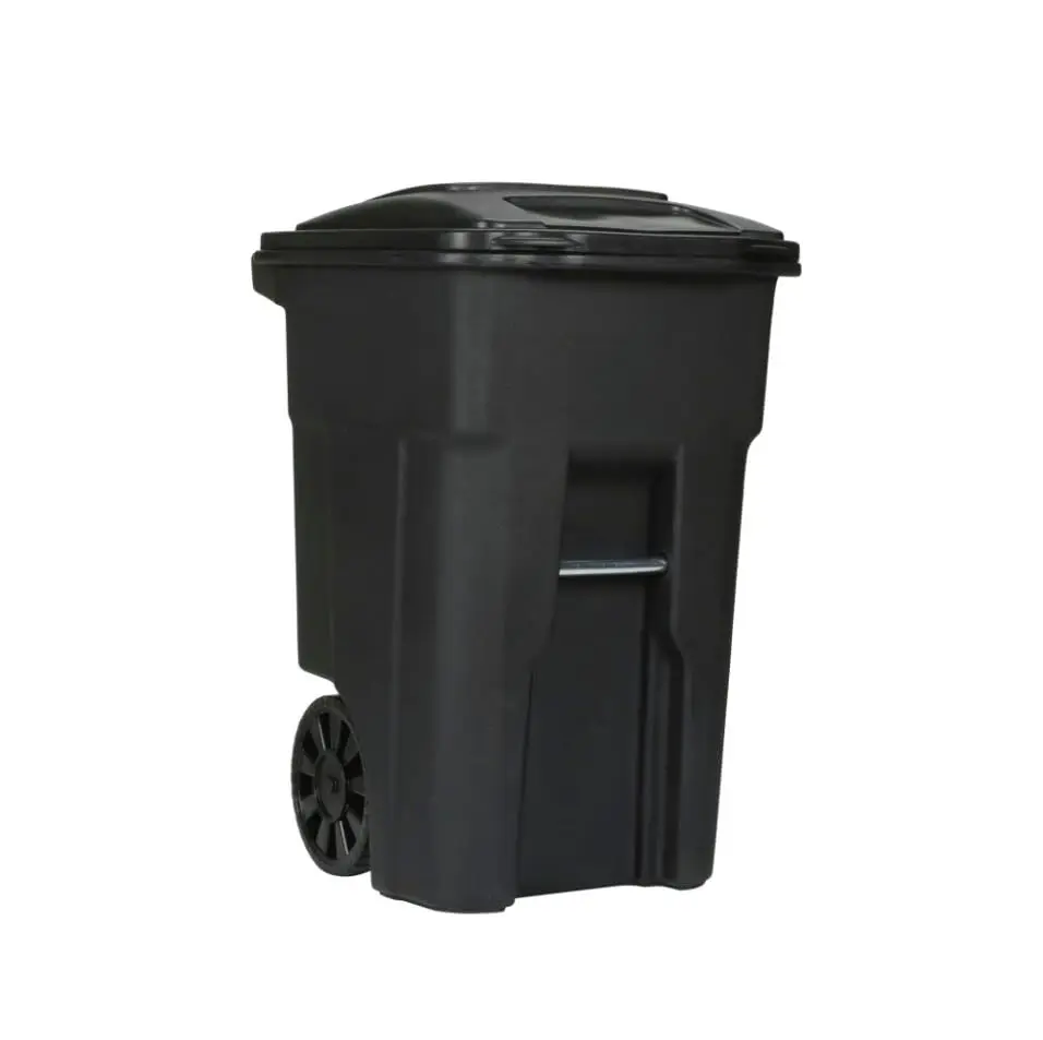 Heavy Duty Rolling Garbage Can, Outdoor Wheeled Trash Bin Waste Container For Garage Patio Curbside, Impact Resistant Plastic Rubbish Barrel With Secure Lid Ergonomic Handle, Dark Gray, 1 Pack
