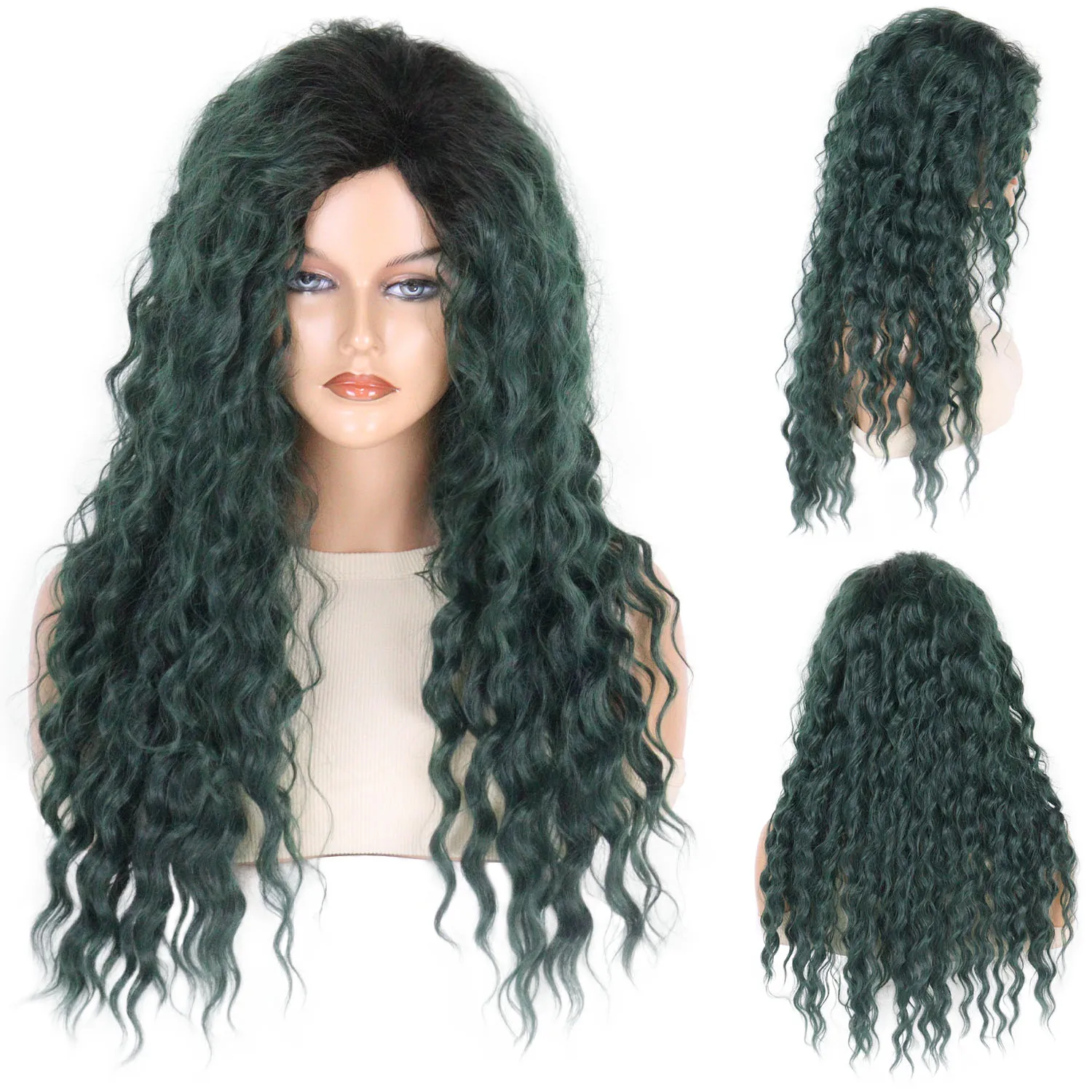 

Натуральные синтетические волосы, 26 дюймов, голубые длинные вьющиеся парики для женщин и девочек, пушистый волнистый зеленый парик, парик для косплея, костюм на Хэллоуин