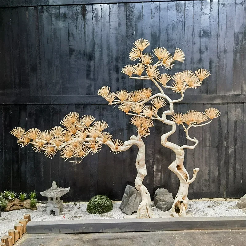 YH Artificial Greeting Pine Decoration Chinese Style Hotel Living Room Hallway Corridor Floor Solid Wood Decoration