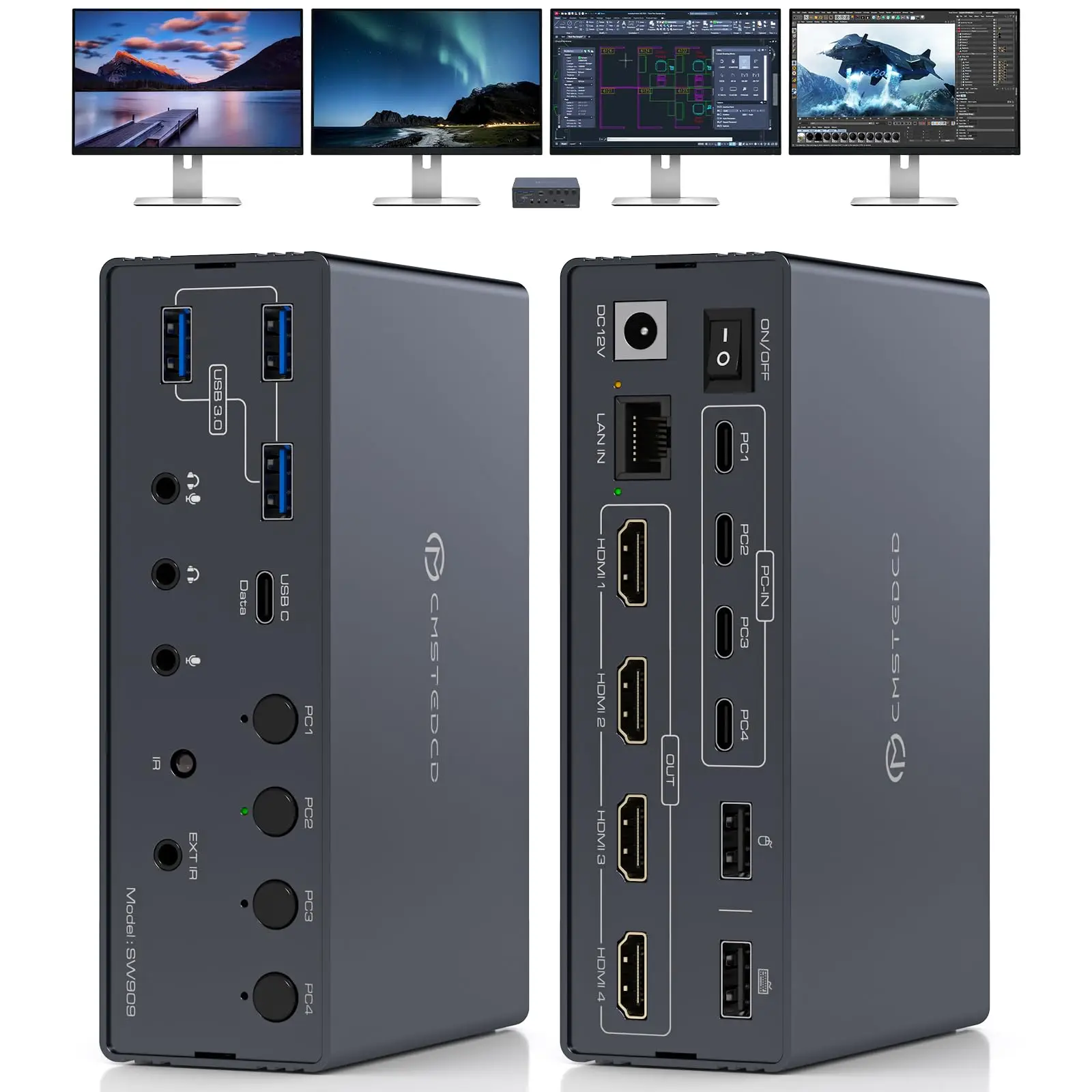 

НОВАЯ док-станция Displaylink USB C, 4K при 60 Гц HDMI KVM-переключатель 4/3/2 ПК 4 монитора для Windows и Mac M1/M2/M3/M4 Thunderbolt Dock