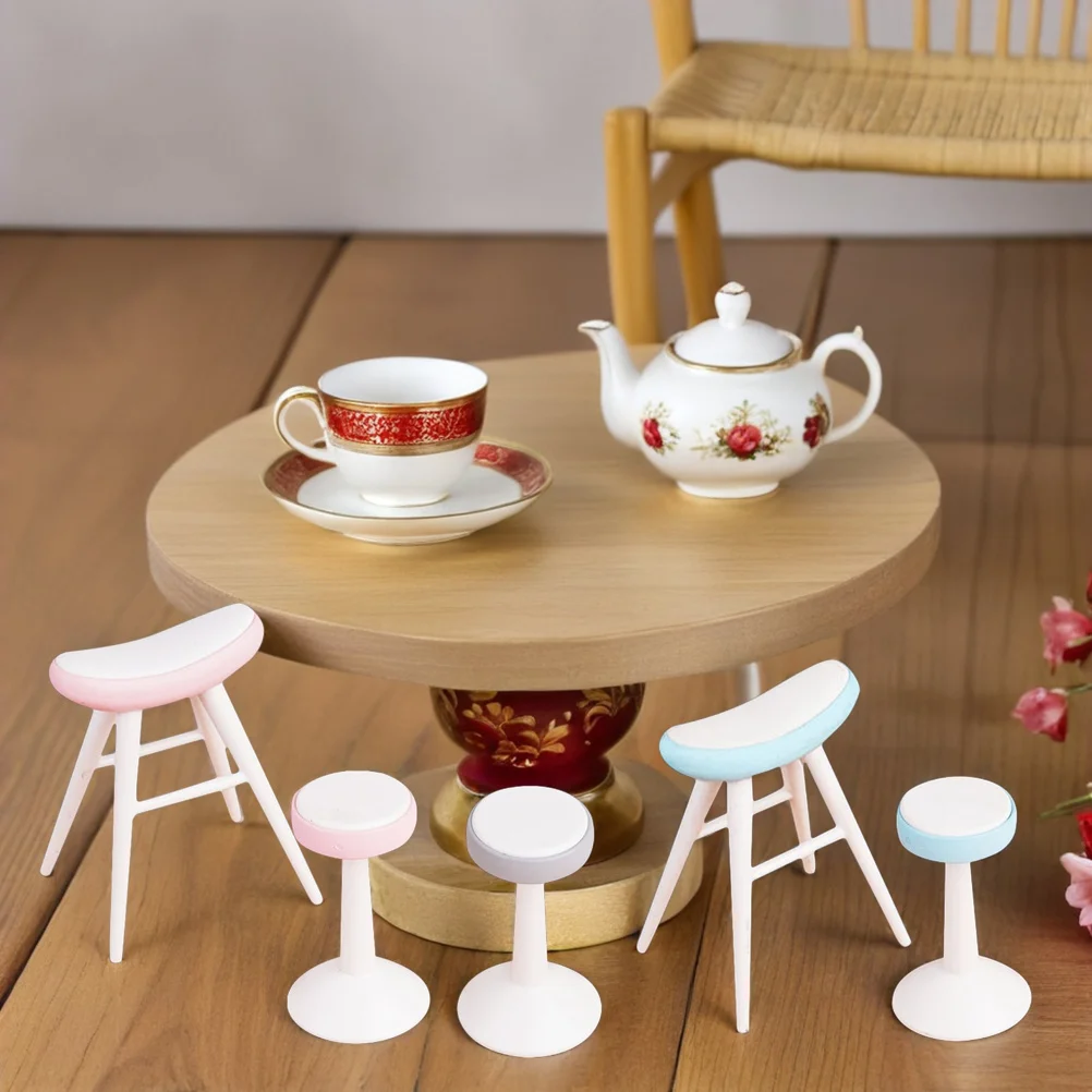 5Pcs Miniature Plastic Dollhouse Stools Chairs for DIY Micro Landscape Furniture Accessories Kids Pretend Play