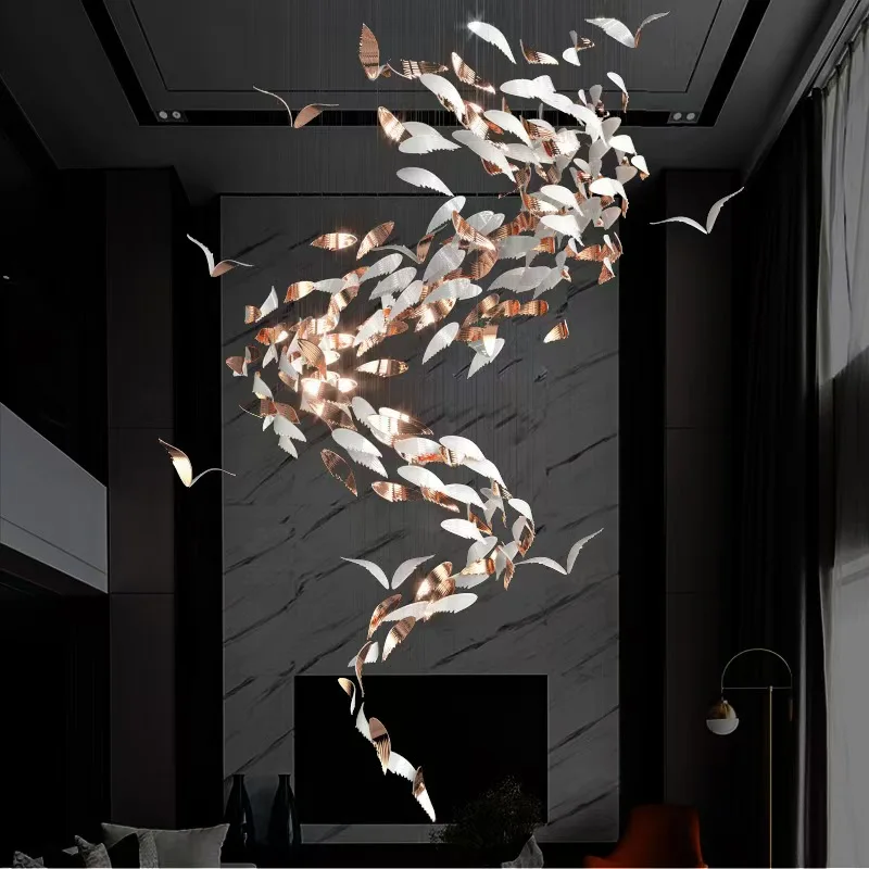 Customized Long Floating Leaf Design Large Leaves Shape Decorative Glass Pendant Lights for Hotel Lobby Villa