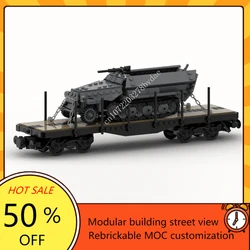 717PCS Railway Train Series MOC WW2 Stake Wagon Transport Train Model Building Blocks DIY Creative Collection Toys Birthday Gift