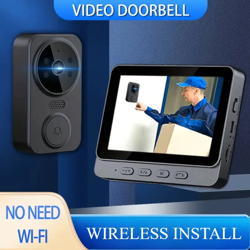 4.3-Inch Smart Doorbell Camera Wireless Video Door Peephole 1080P HD Night Vision Two-Way Talk IP65 Waterproof No Wiring Needed
