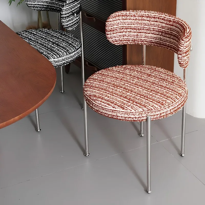 Stainless Steel Dining Chair Soft Chenille Colorful Backrest Seating Elegant Counter Side Stool Premium Dining Room Furniture