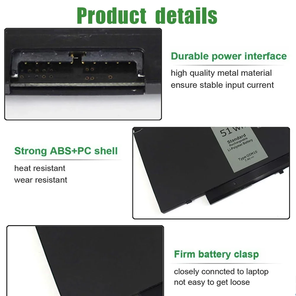 SKOWER 51Wh G5M10 Laptop Battery for Dell Latitude 3150 3160 E5250 E5450 E5550 Series WYJC2 1KY05 451-BBLN 451-BBLL 38Wh RYXXH view 4