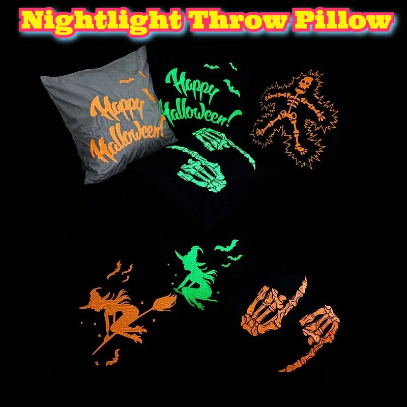 توهج الظلام هالوين وسادة غطاء المطرزة مضيئة كيس وسادة جاك يا فانوس ديكور هدية حفلة المنزل مخيف مخيف متوهجة #1