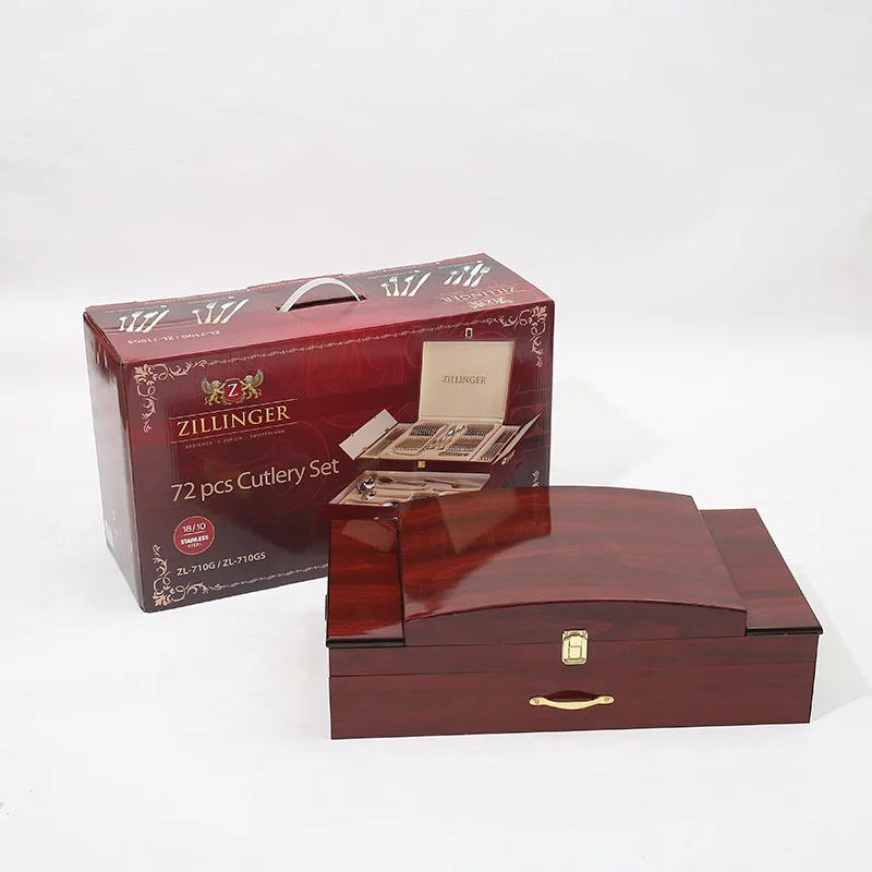 Luxury Matte Gold Plated Stainless Steel 18/10 Silver Cutlery Set Flatware with Wooden Case for Events