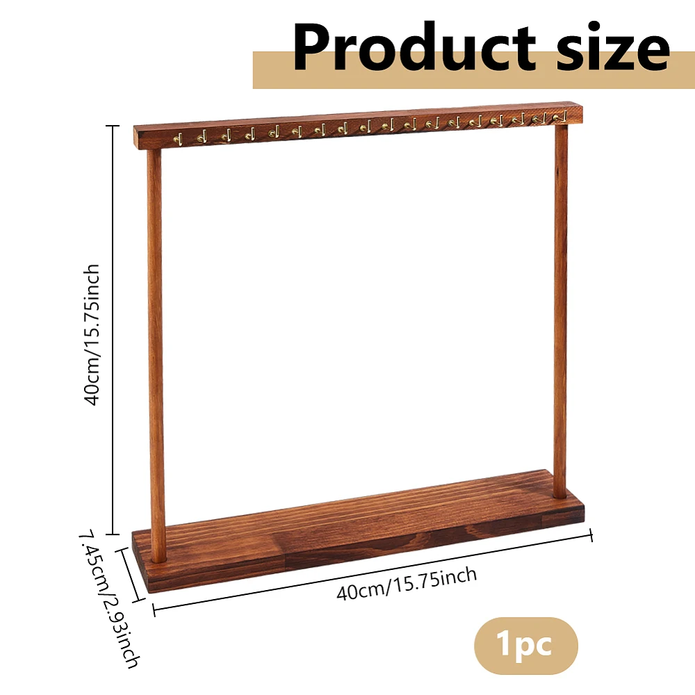 1Pc Necklace Display Stands 18 Hooks Wood Necklace Organizer Holder 2.9x15.7x15.7 Inch Jewelry Hanger Shelf Coconut Brown Chain
