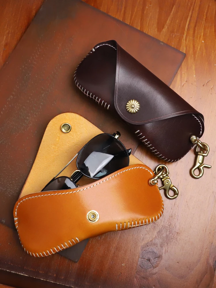 Handmade First Layer Cowhide Portable Glasses Genuine Leather Compression Resistance Myopic Storage Box Sunshine Mirrior Bag