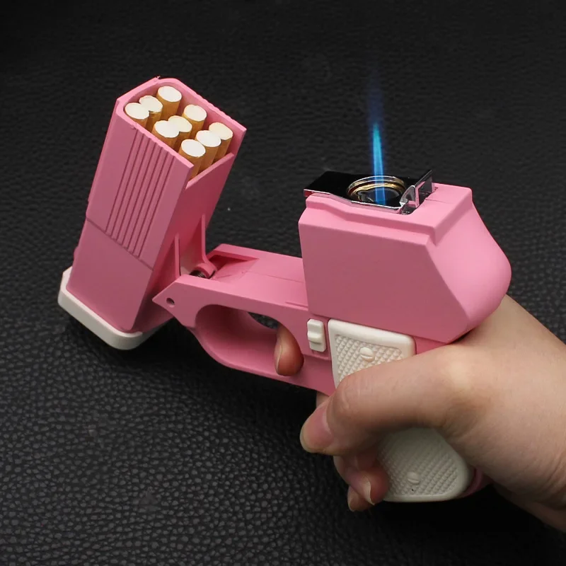 New Windproof Gun Shaped Cigarette Box Lighter Creative Dopamine Colored Stress Reducing Lighter Men's and Women's Fashion Gift