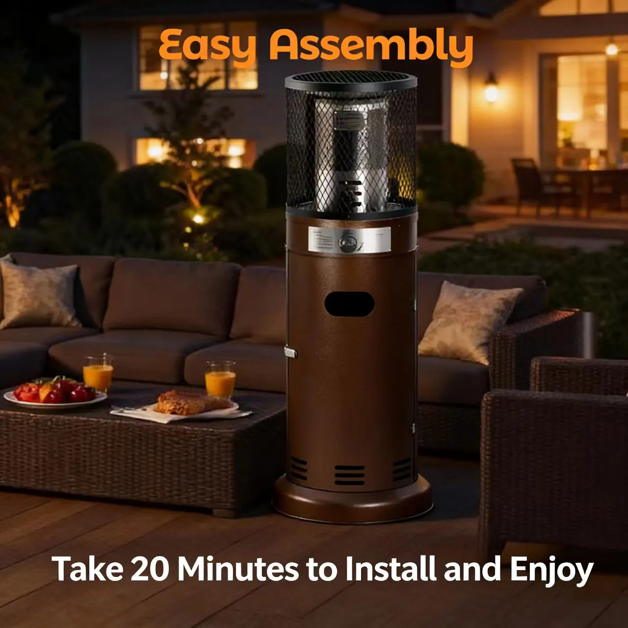 Portable Freestanding Steel Wheel Gas Patio Heater 11kW Power Piezoelectric Ignition Propane/Butane Gas