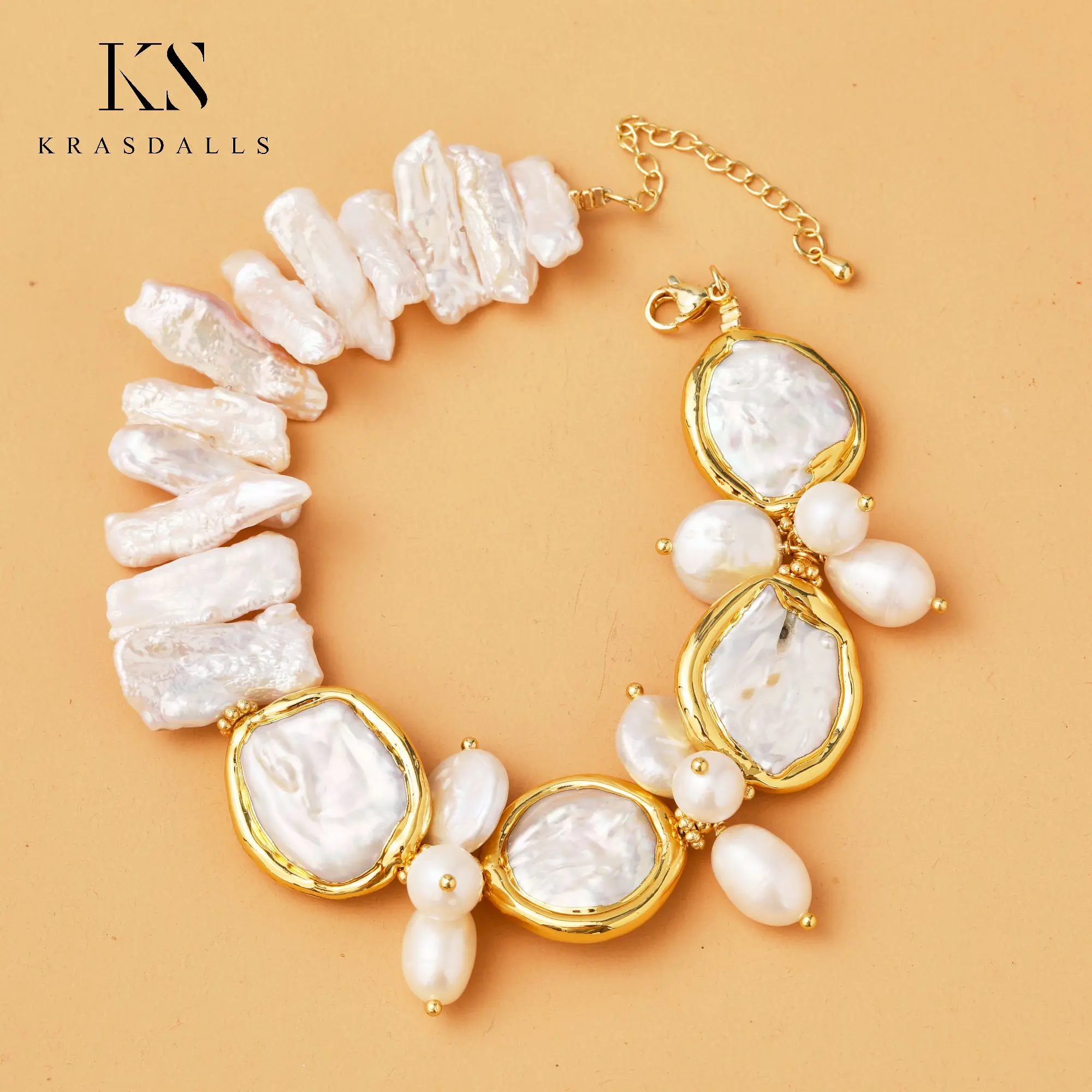 

AAA- Genuine Classy Women Natural Large Baroque Pearl Shell Gold Plated Coin Bracelets Trendy Jewelry Wholesale Wedding Gifts