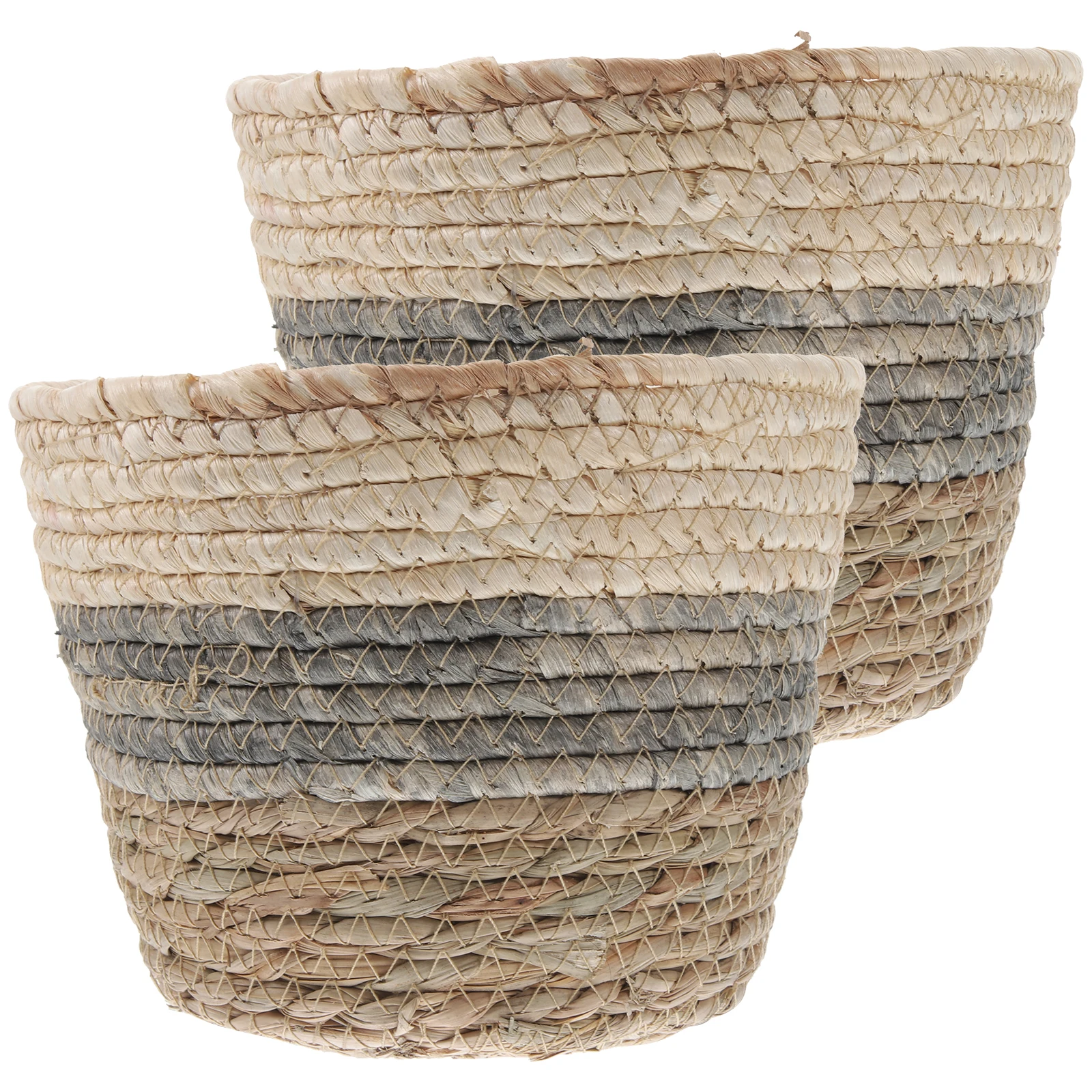 

2 Pcs Baskets For Desktop Flower Baskets Straw Planters Woven Decorative Grey M Size 18cm Planter Container Garden Balcony