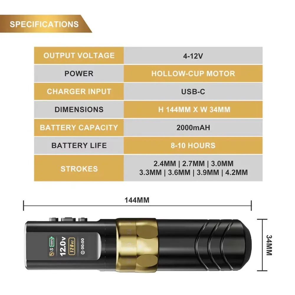 JCONLY EPOCH Wireless Tattoo Pen Machine Adjustable 7 Strokes Brushless Motor 2000mAh for Permanent Makeup Tattoo Supply