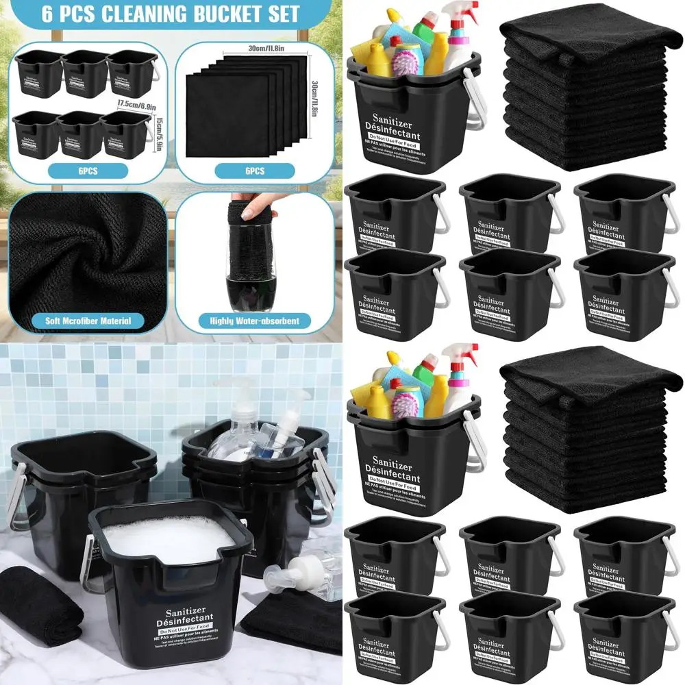 

Compact 3-Quart Cleaning Bucket Set with Microfiber Cloths, Sanitizing Square, Detergent, and Utility Pail for Home, Restaurant,