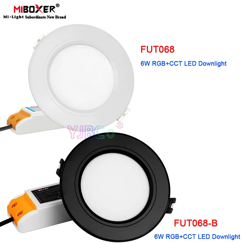 FUT068 White/Black 6W RGB+CCT LED Downlight Miboxer Dimmable 16 Millions colors Ceiling AC110V 220V 2.4G RF Remote/Voice control